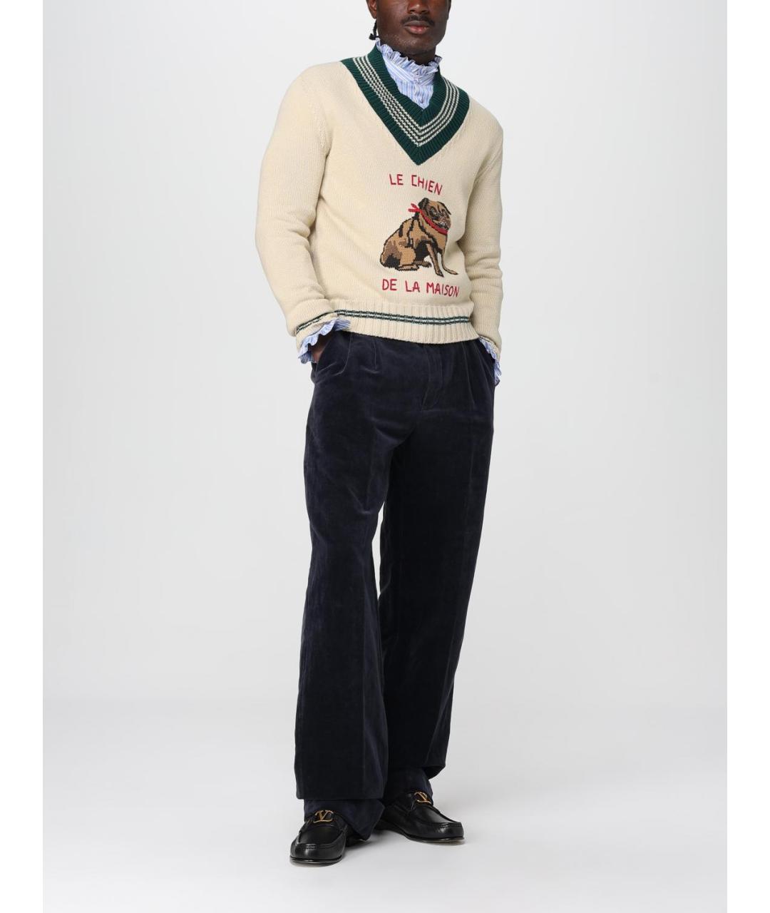 VALENTINO Темно-синие хлопковые повседневные брюки, фото 2