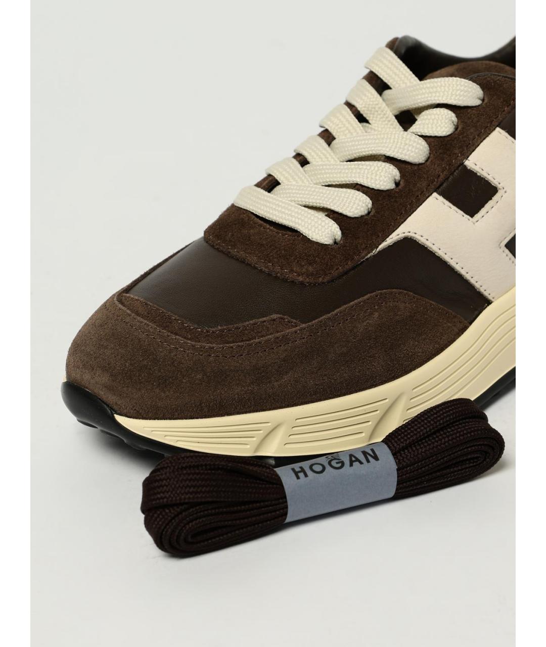 HOGAN Коричневые кожаные низкие кроссовки / кеды, фото 4