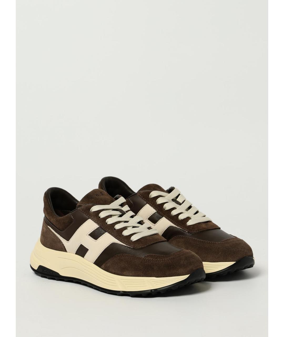HOGAN Коричневые кожаные низкие кроссовки / кеды, фото 2
