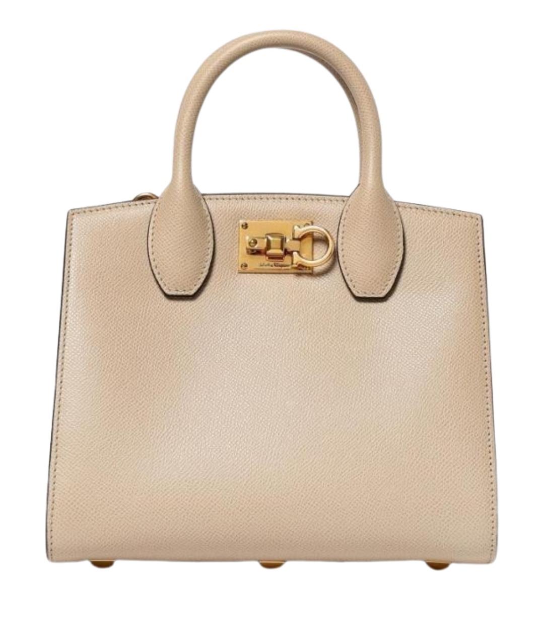 FERRAGAMO Бежевая кожаная сумка тоут, фото 1