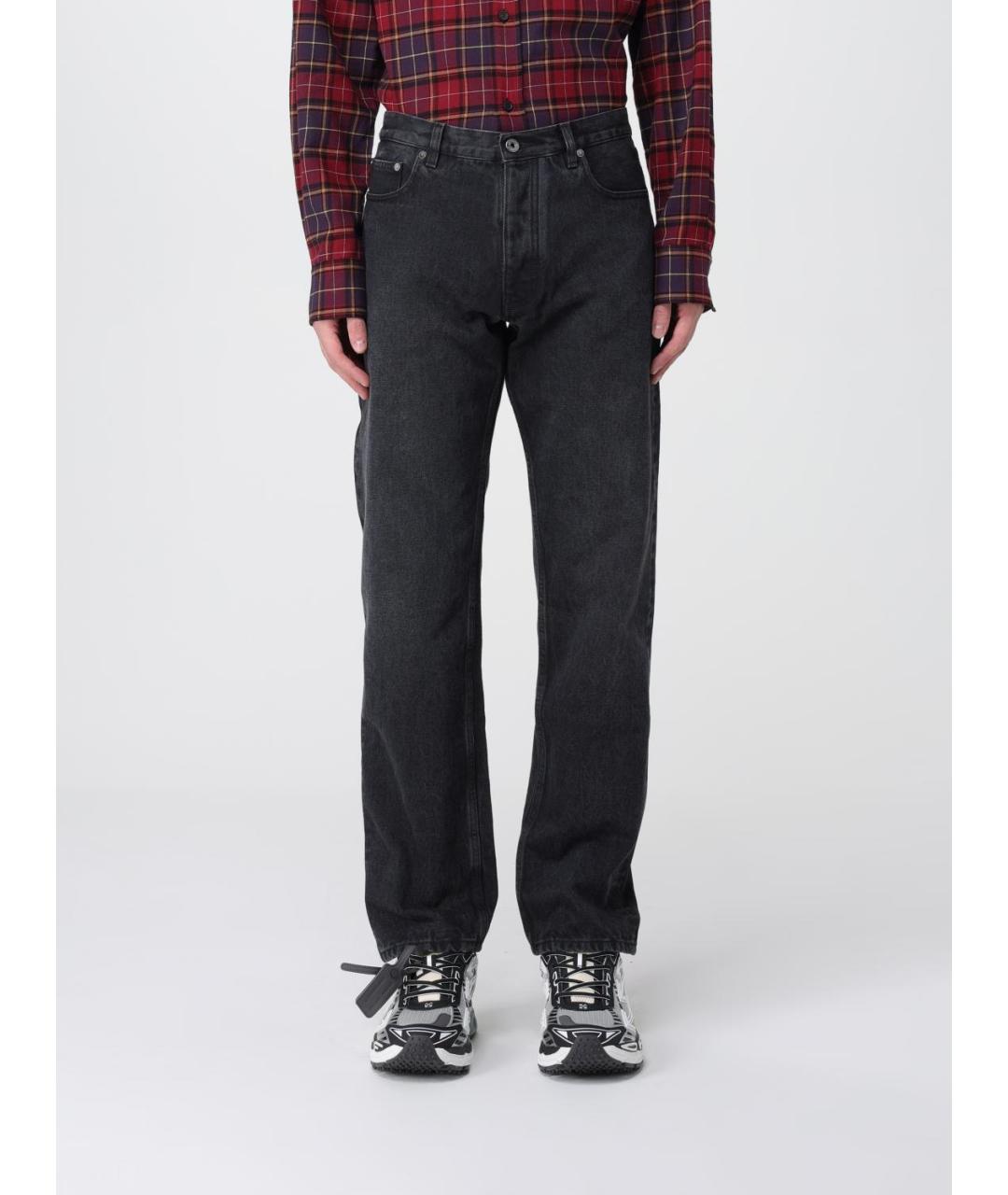 OFF-WHITE Черные хлопковые прямые джинсы, фото 6