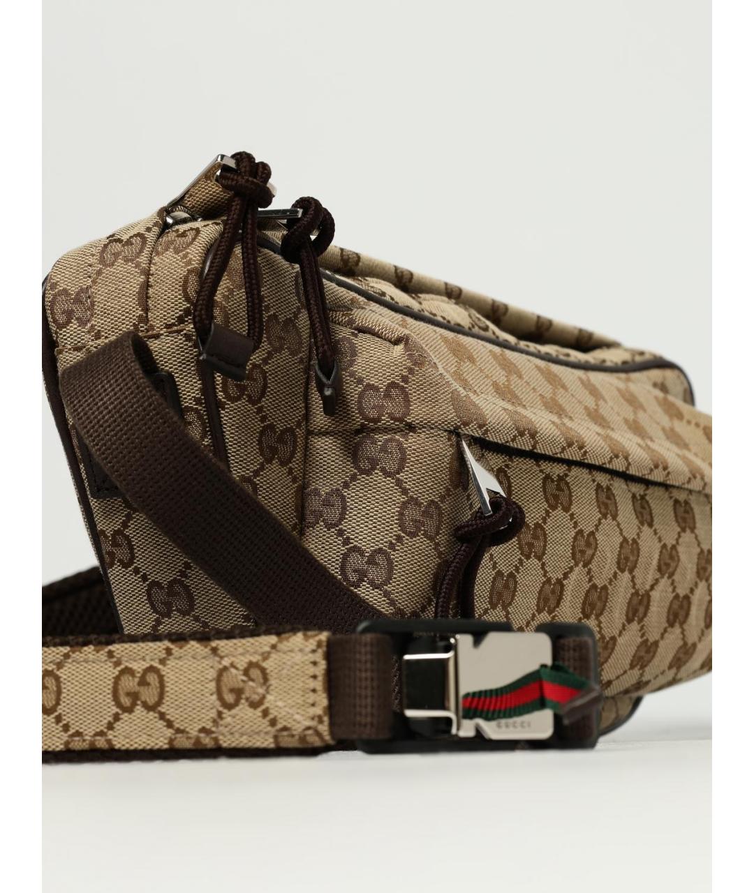 GUCCI Бежевая тканевая поясная сумка, фото 4