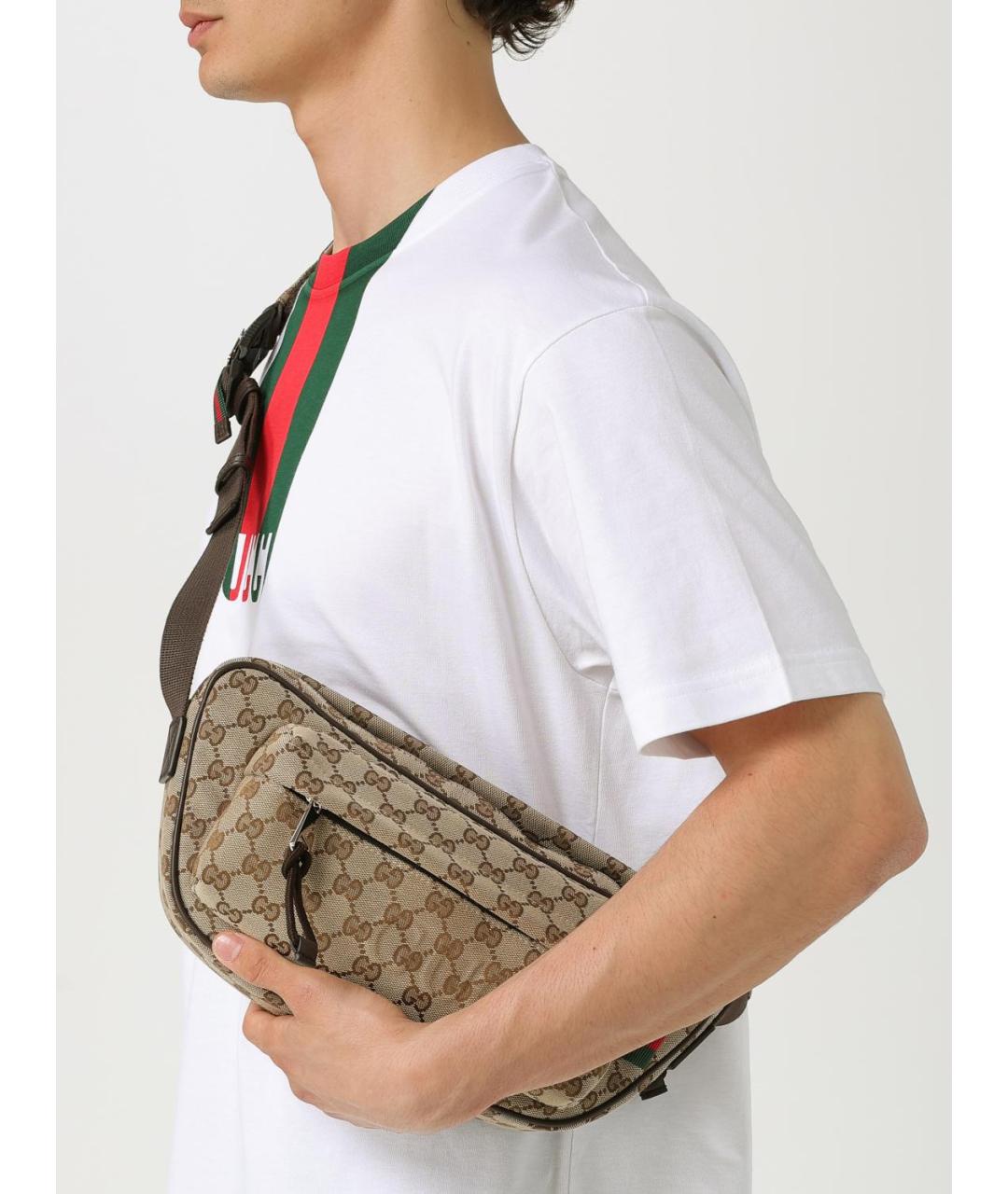 GUCCI Бежевая тканевая поясная сумка, фото 2