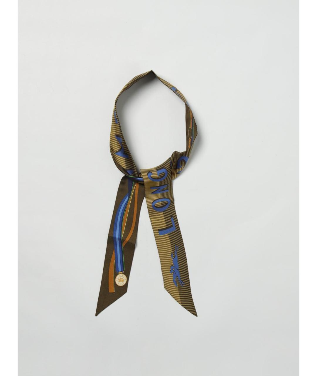 LONGCHAMP Хаки шелковый шарф, фото 2