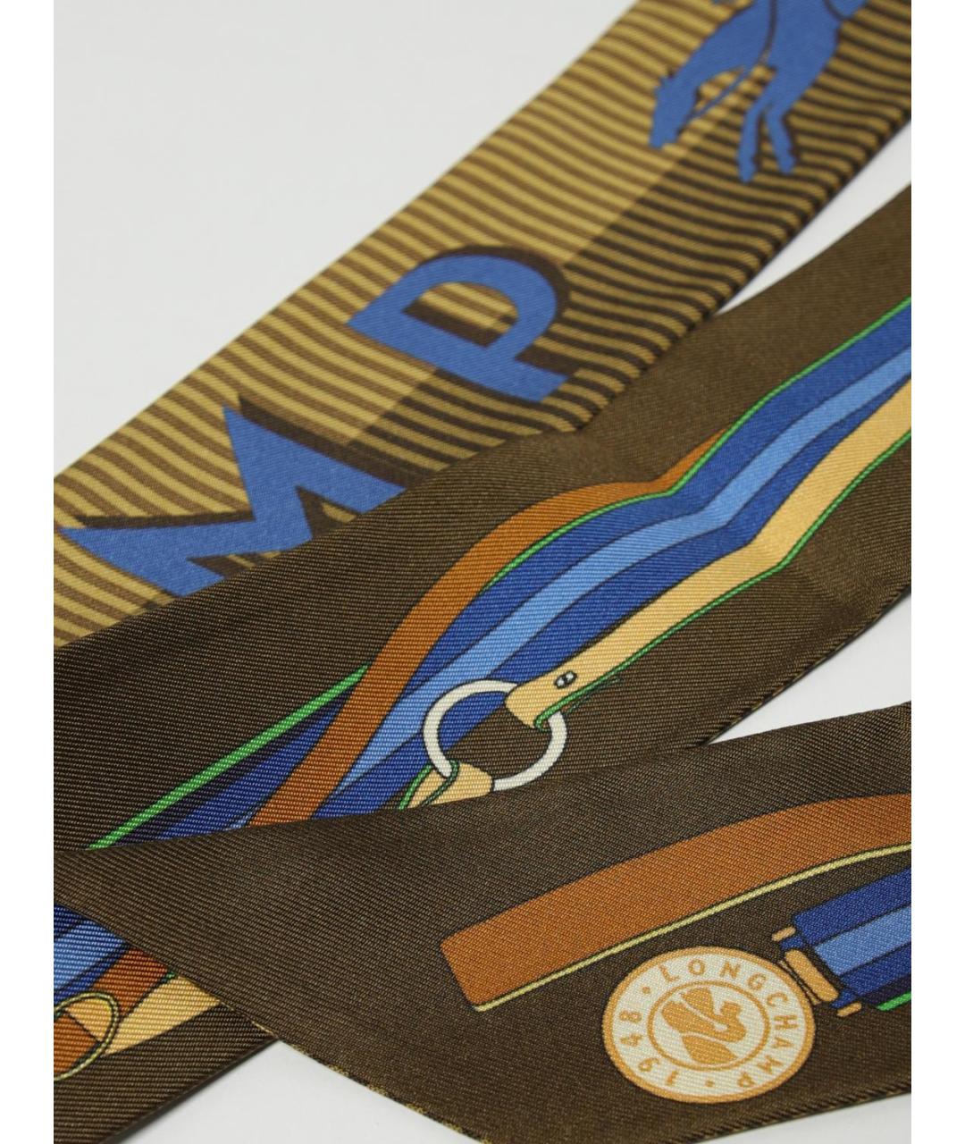 LONGCHAMP Хаки шелковый шарф, фото 3