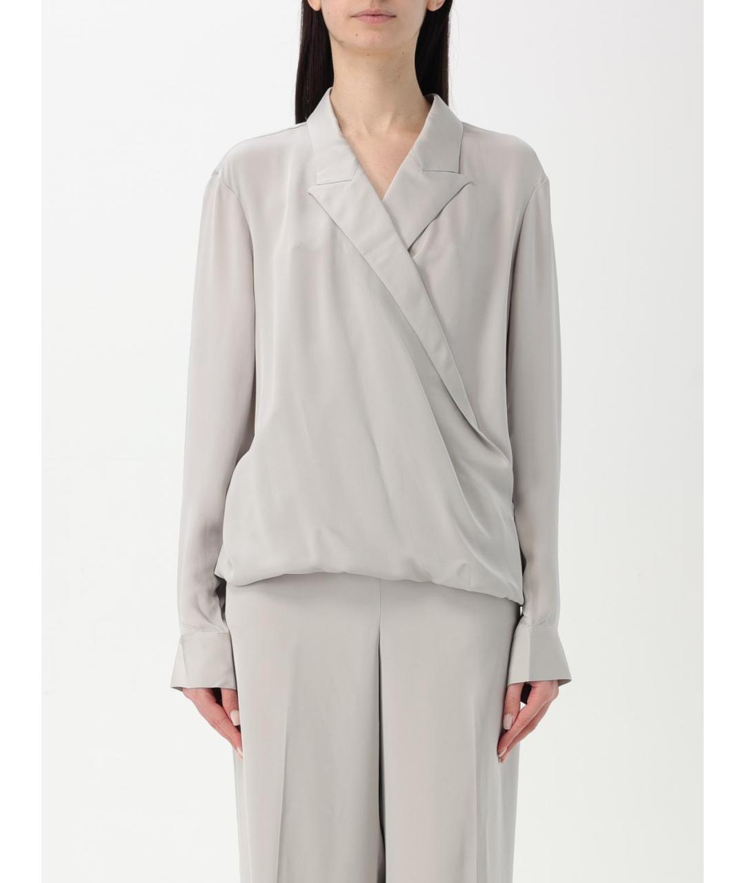 THEORY Серая шелковая блузы, фото 5