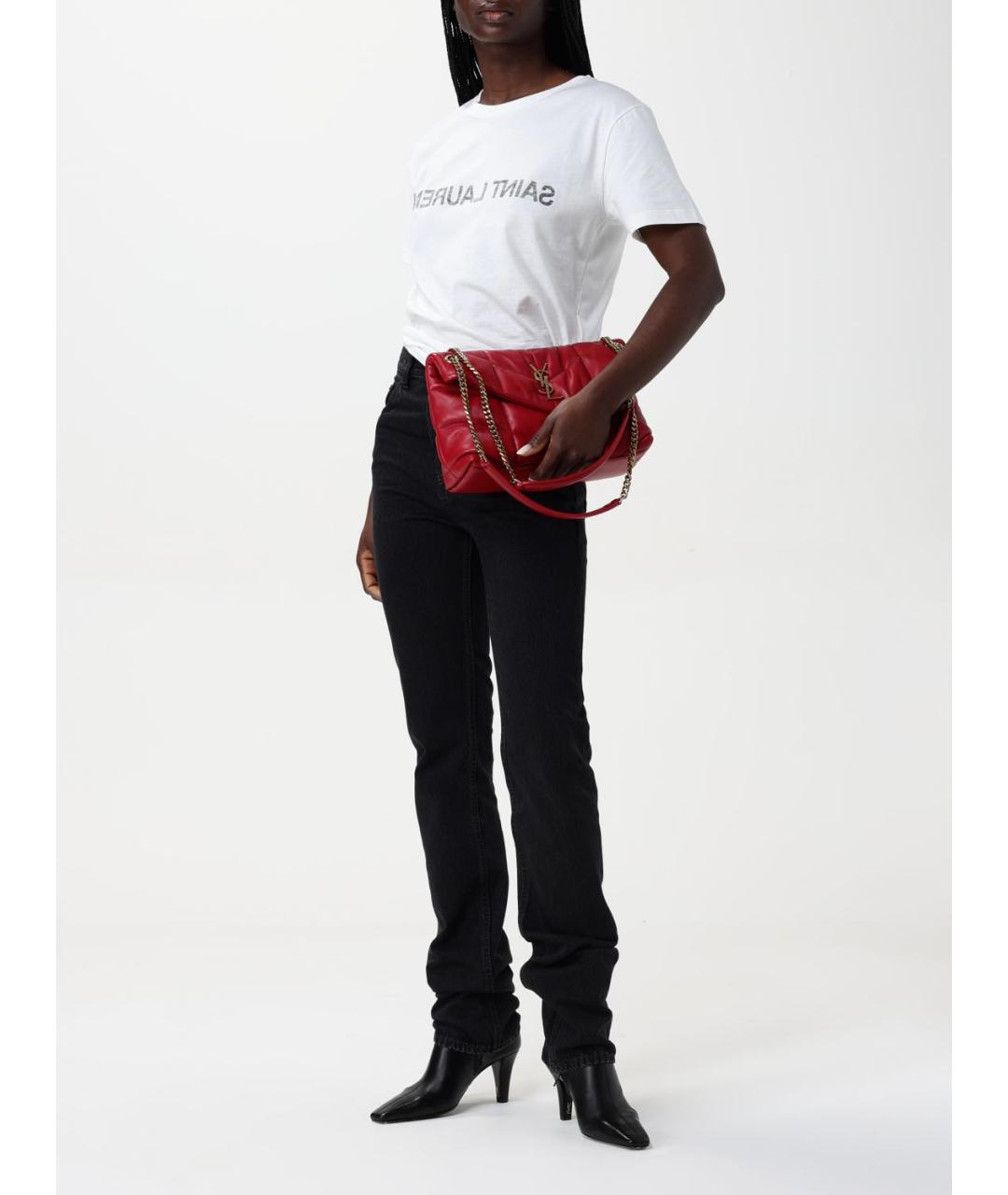 SAINT LAURENT Красная кожаная сумка через плечо, фото 2