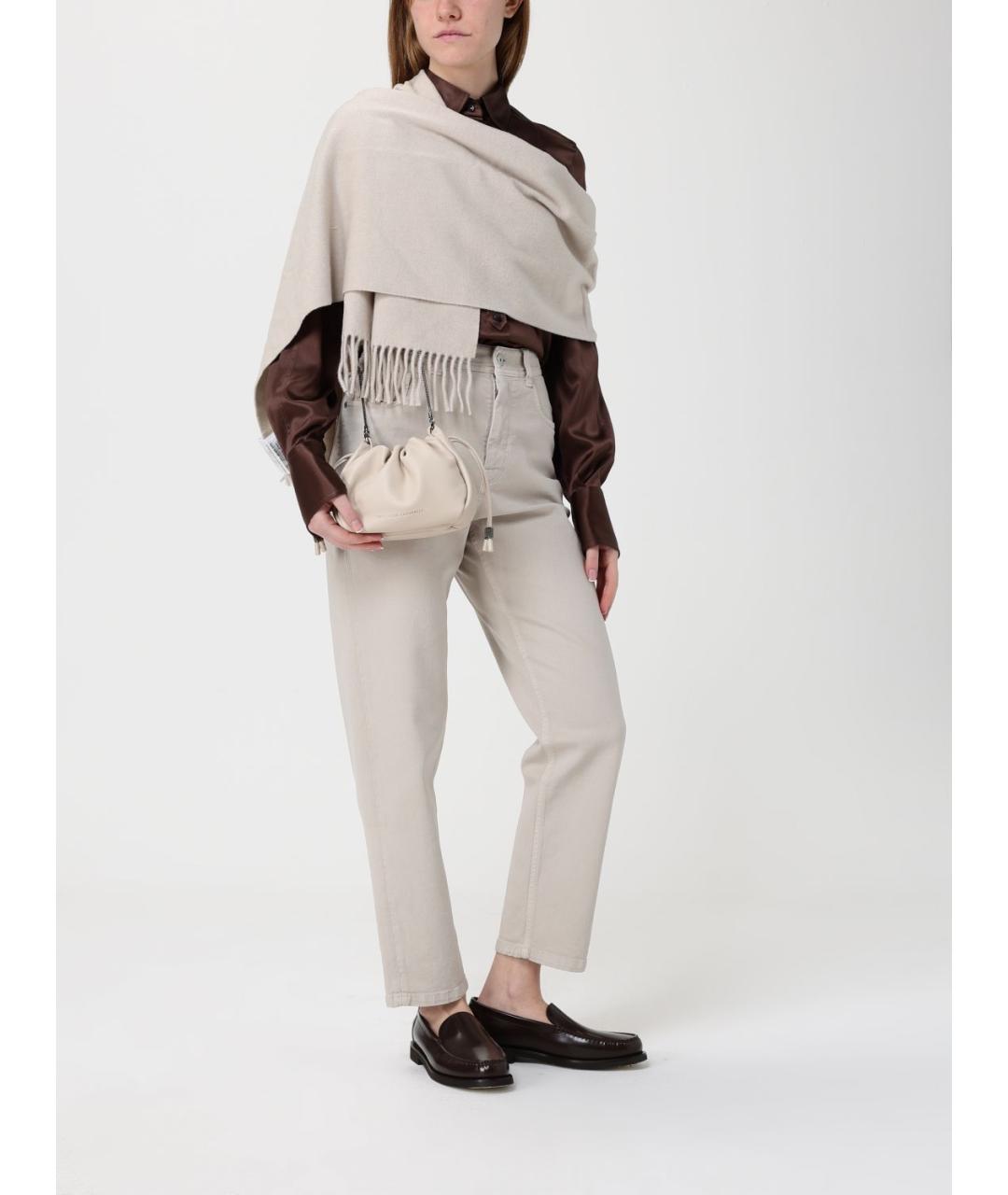 BRUNELLO CUCINELLI Бежевый кашемировый шарф, фото 4