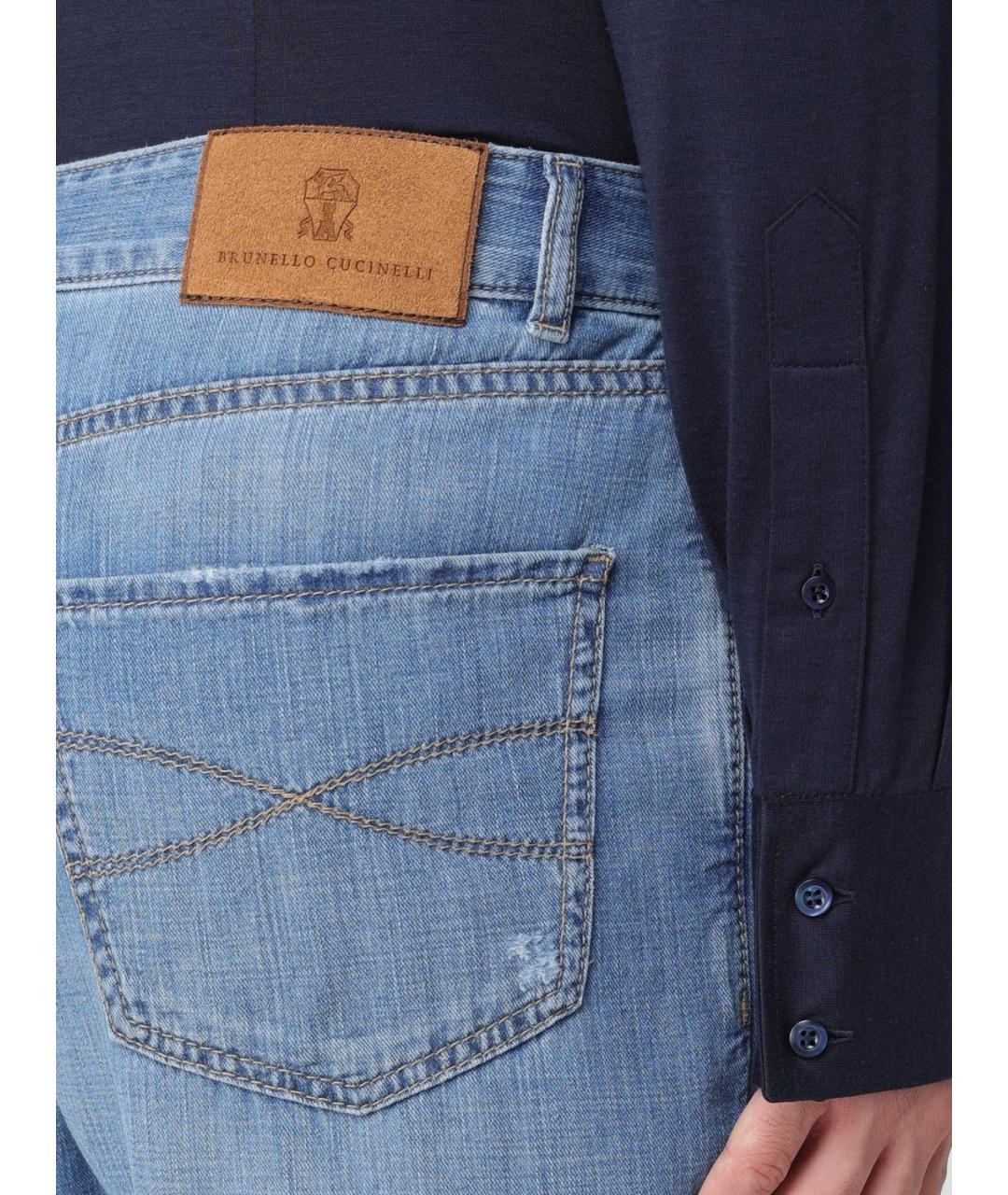 BRUNELLO CUCINELLI Голубые хлопковые прямые джинсы, фото 5