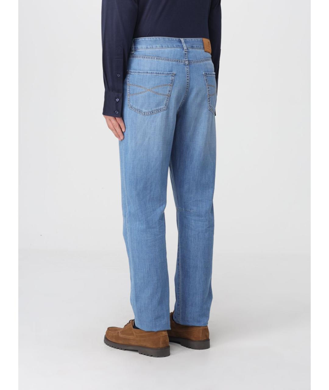 BRUNELLO CUCINELLI Голубые хлопковые прямые джинсы, фото 3