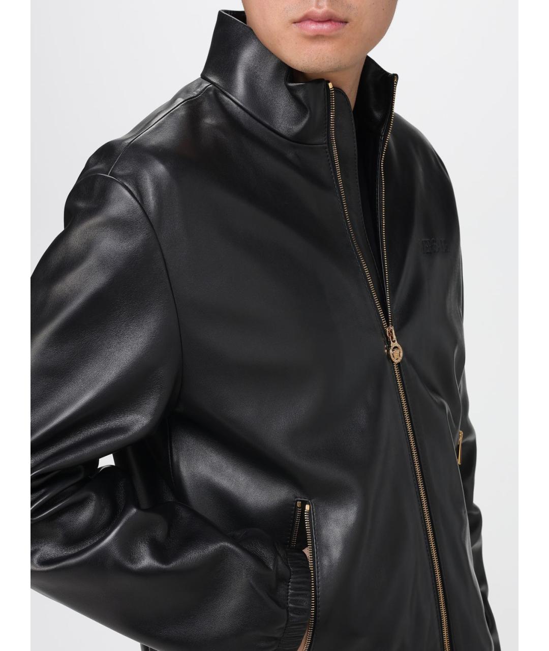 VERSACE Черная кожаная куртка, фото 5