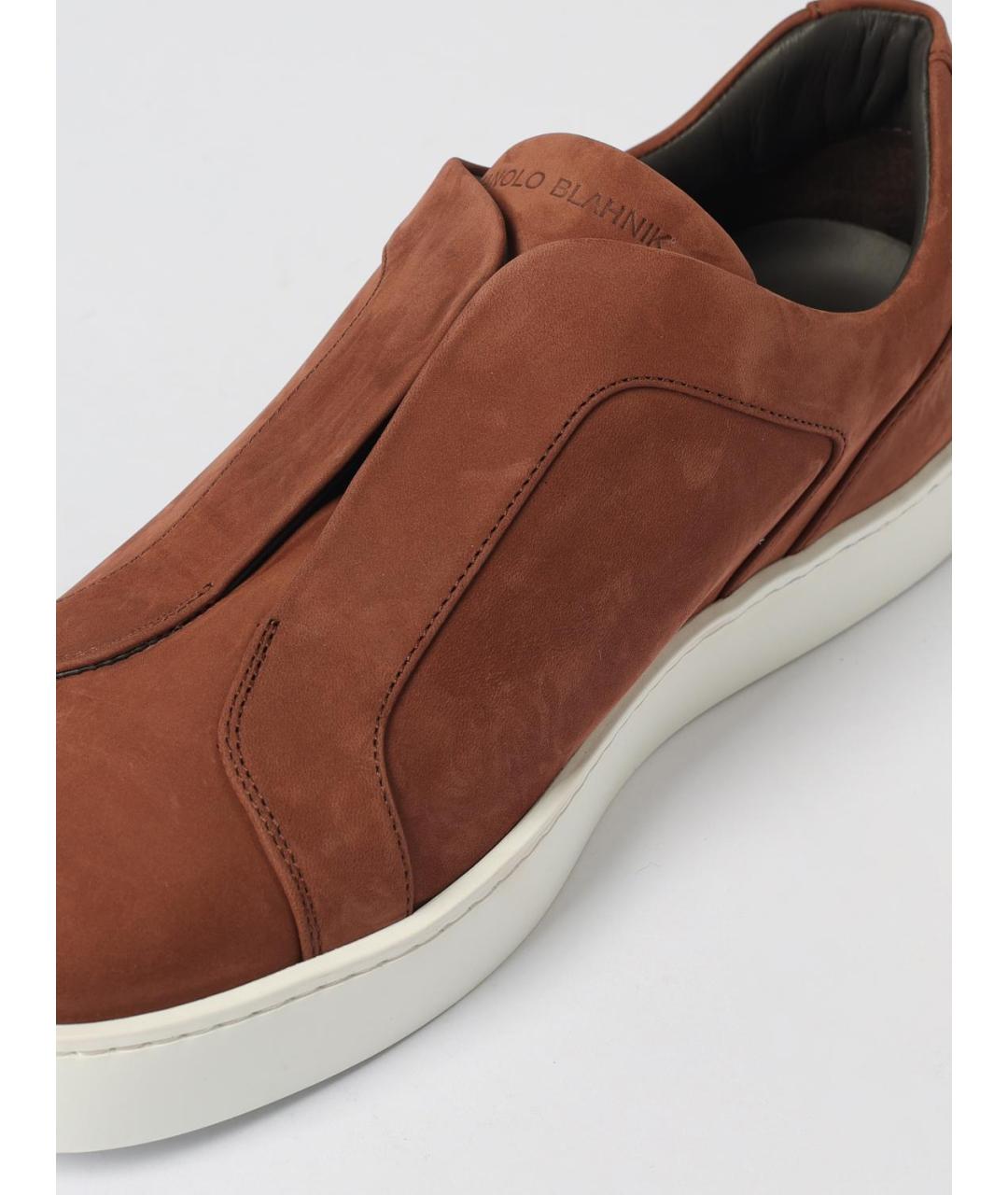 MANOLO BLAHNIK Коричневые кожаные низкие кроссовки / кеды, фото 4