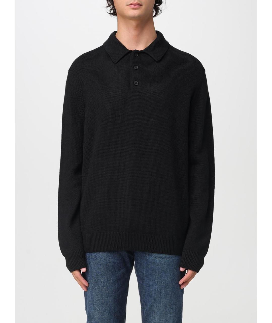 ARMANI EXCHANGE Черное хлопковое поло с длинным рукавом, фото 4