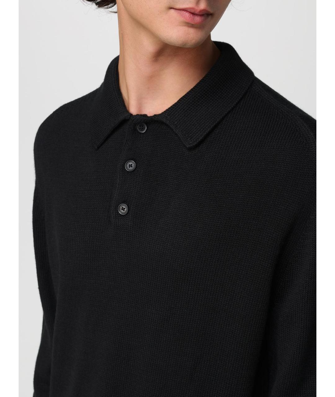 ARMANI EXCHANGE Черное хлопковое поло с длинным рукавом, фото 3
