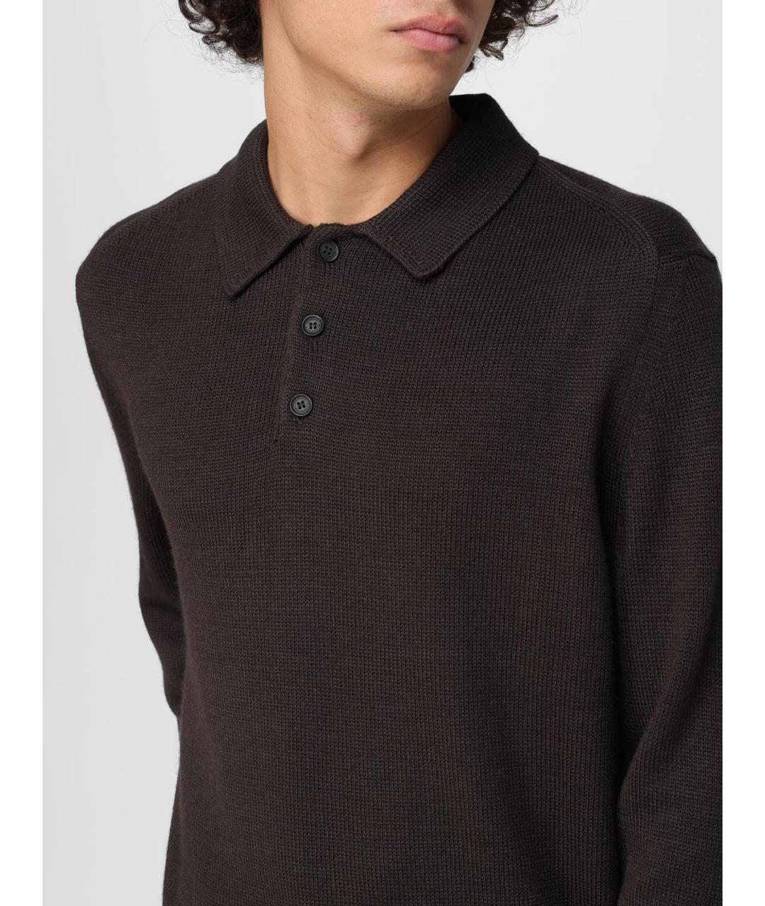 ARMANI EXCHANGE Коричневое хлопковое поло с длинным рукавом, фото 3