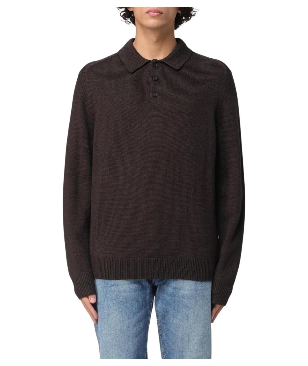 ARMANI EXCHANGE Коричневое хлопковое поло с длинным рукавом, фото 1