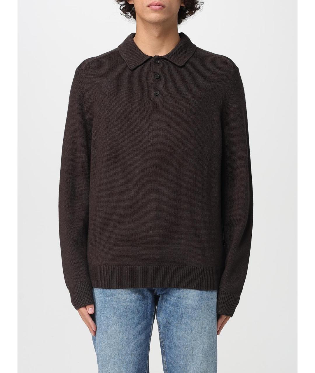 ARMANI EXCHANGE Коричневое хлопковое поло с длинным рукавом, фото 4