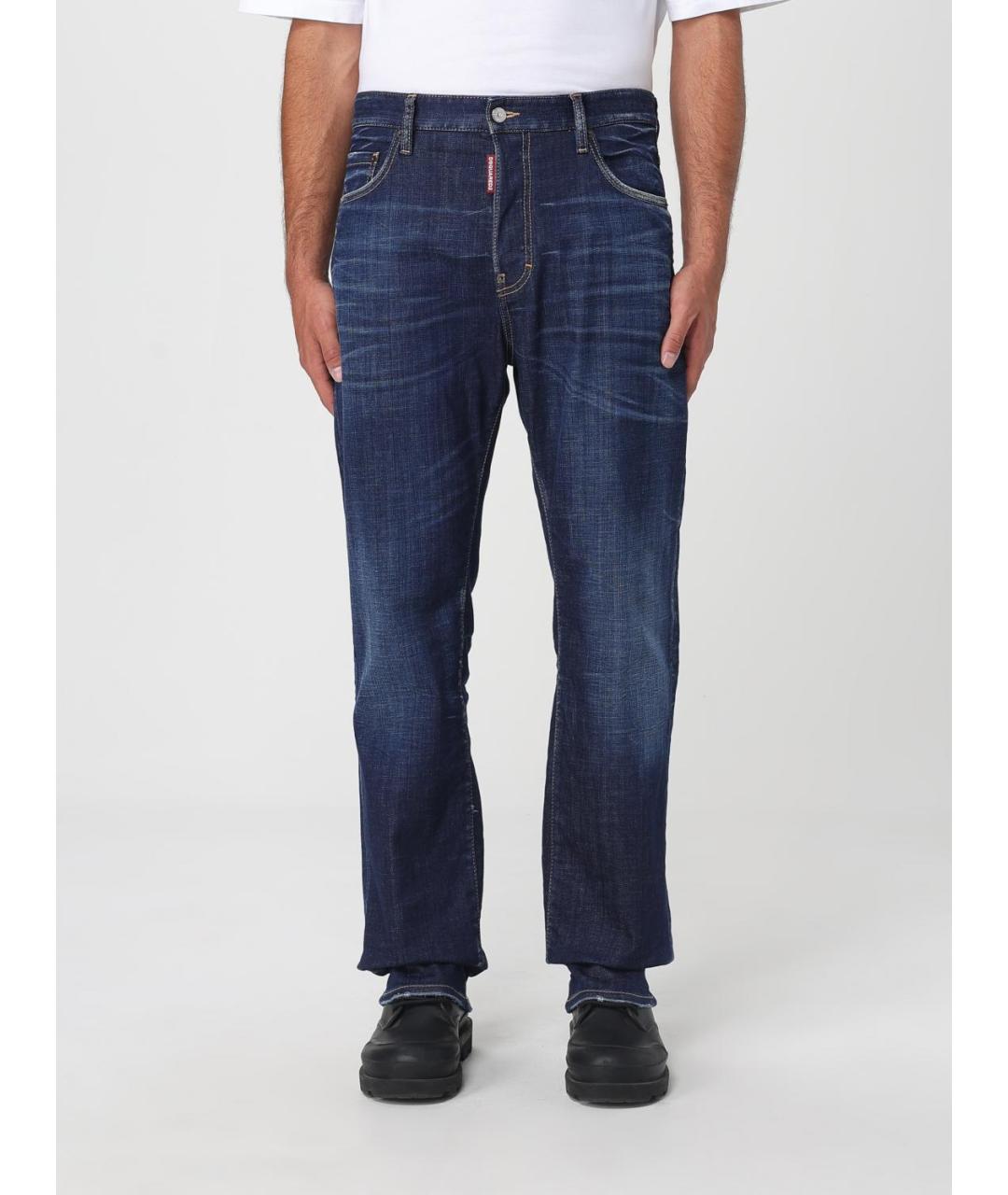 DSQUARED2 Синие хлопко-полиэстеровые прямые джинсы, фото 5