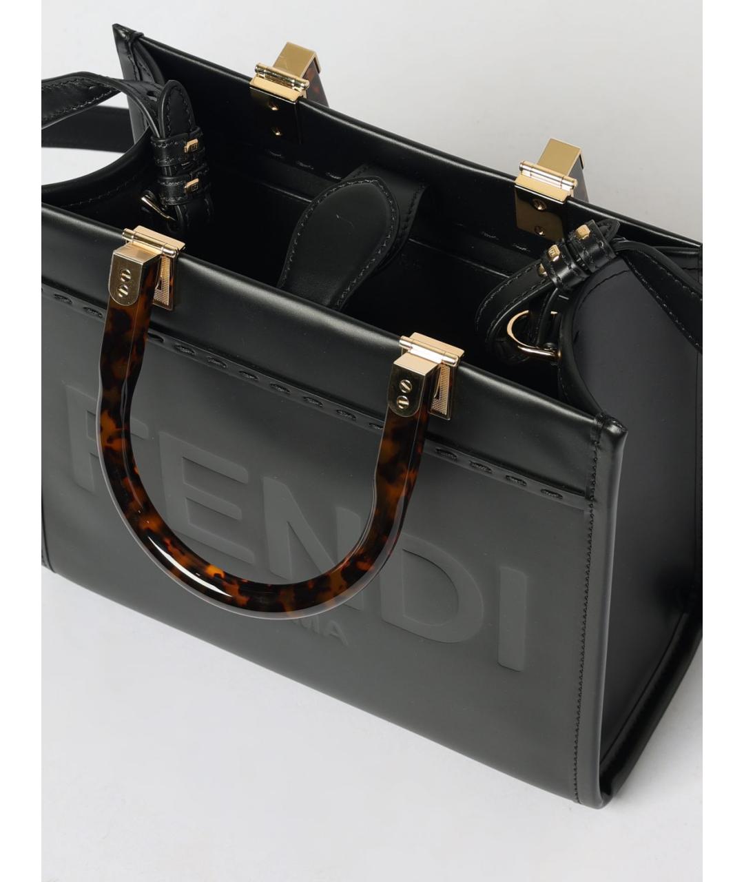 FENDI Черная кожаная сумка тоут, фото 5