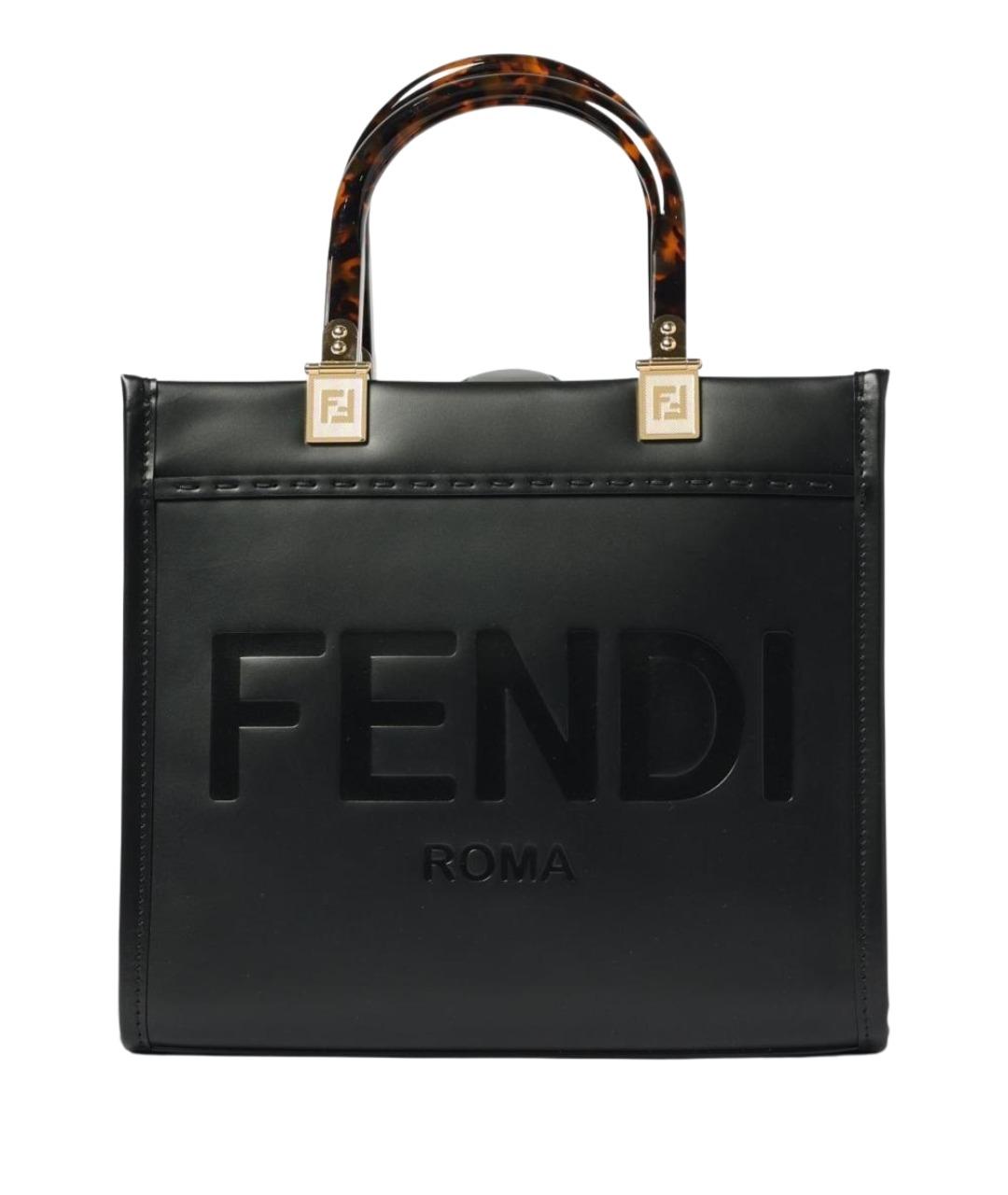 FENDI Черная кожаная сумка тоут, фото 1