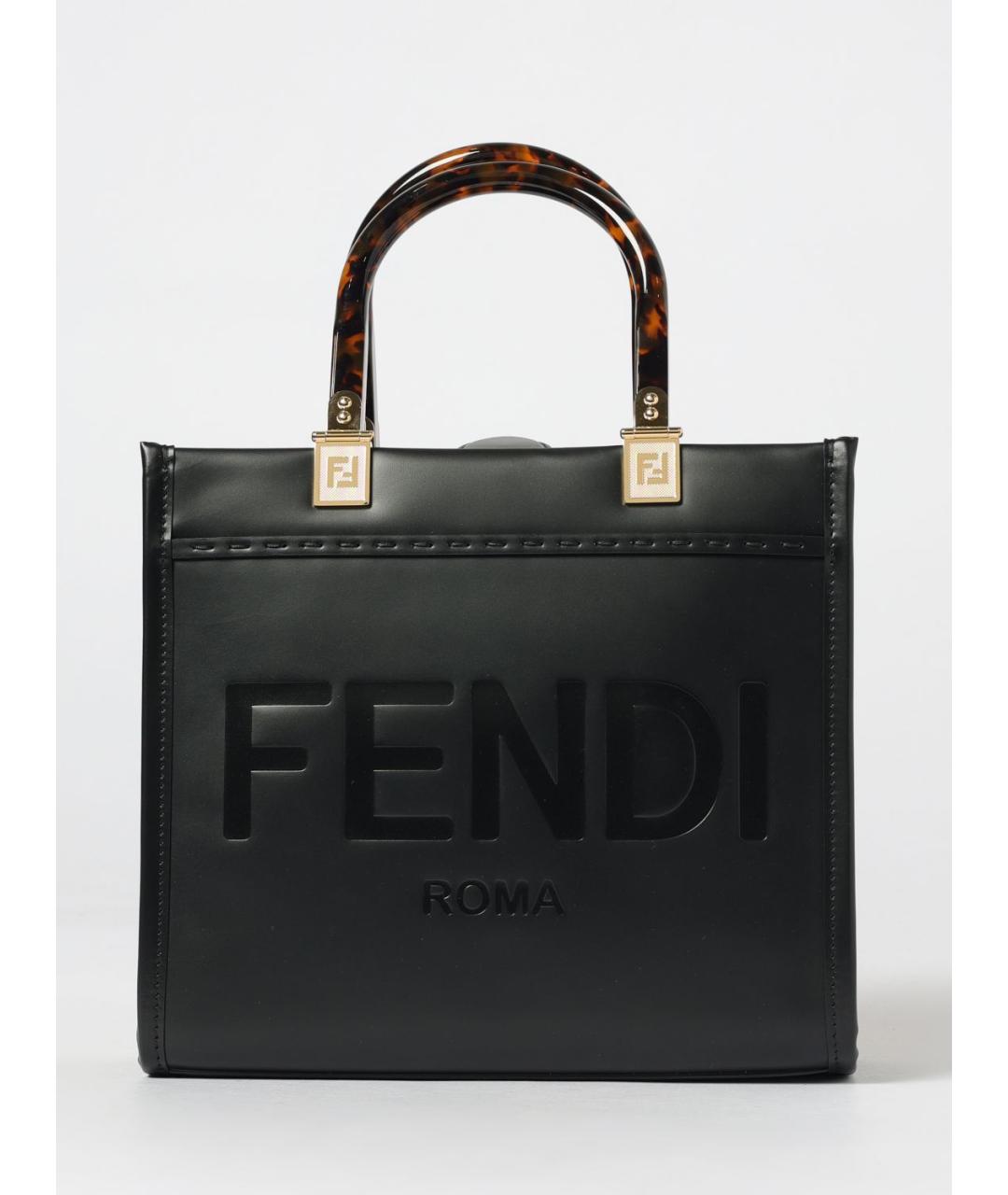 FENDI Черная кожаная сумка тоут, фото 6