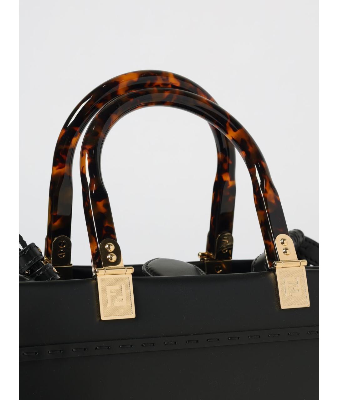 FENDI Черная кожаная сумка тоут, фото 4