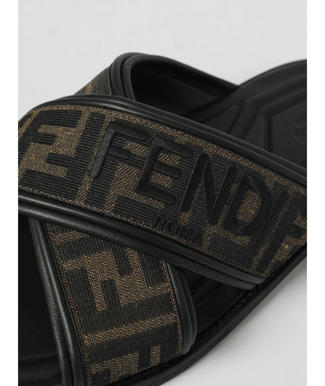 FENDI Коричневые кожаные шлепанцы, фото 4