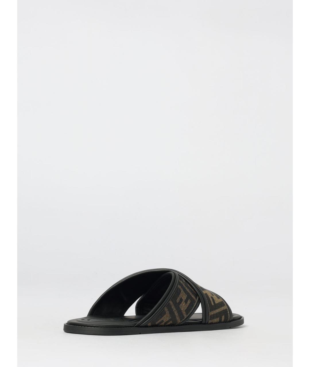 FENDI Коричневые кожаные шлепанцы, фото 3