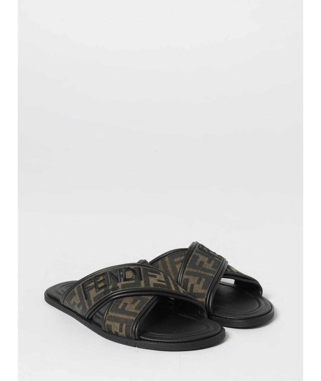 FENDI Коричневые кожаные шлепанцы, фото 2