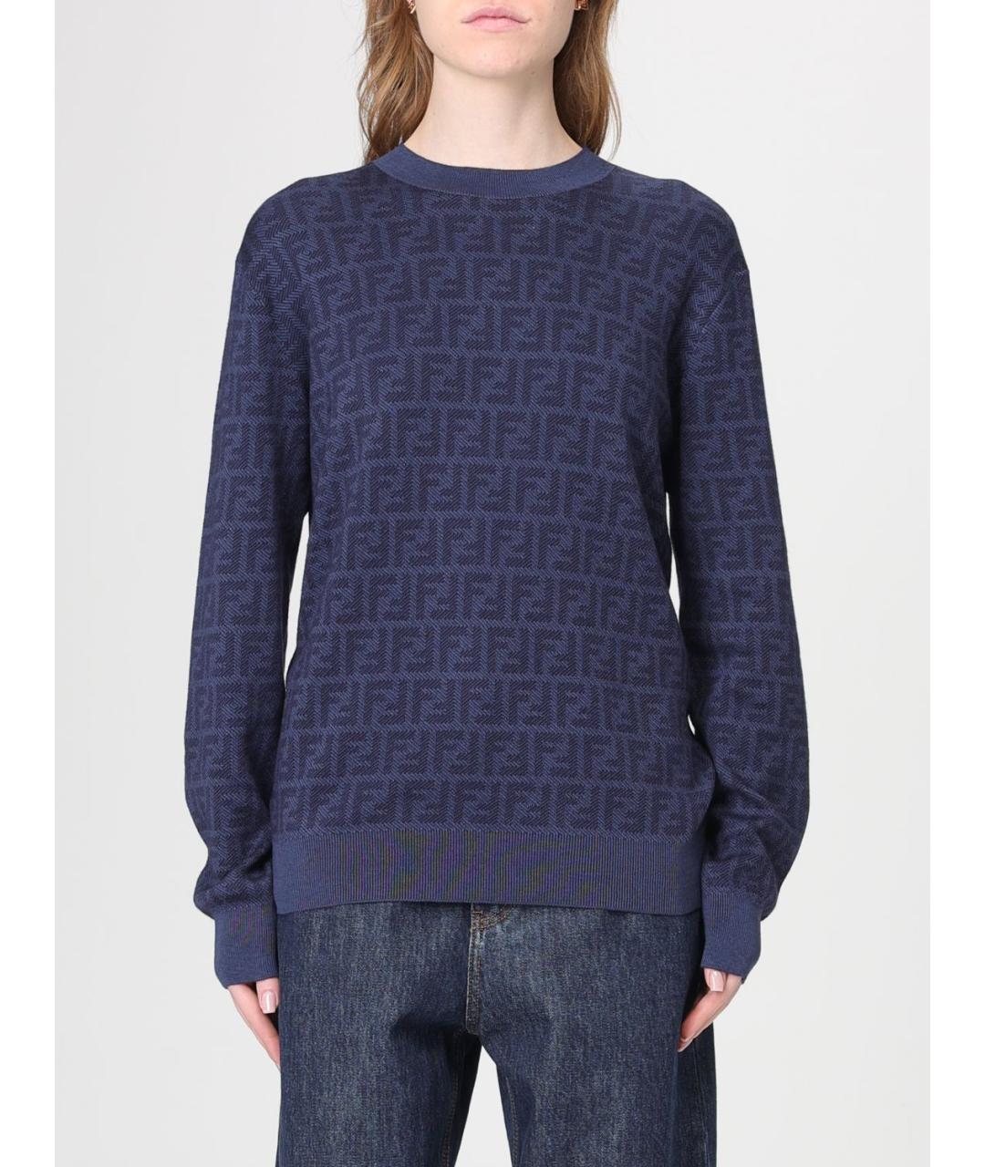 FENDI Синий шерстяной джемпер / свитер, фото 6