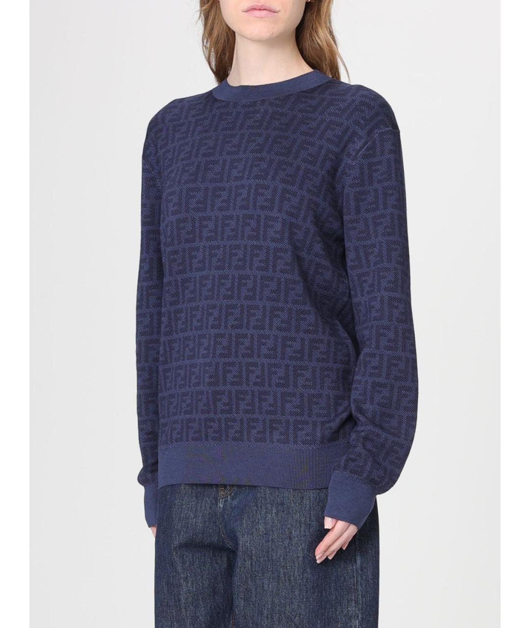 FENDI Синий шерстяной джемпер / свитер, фото 4