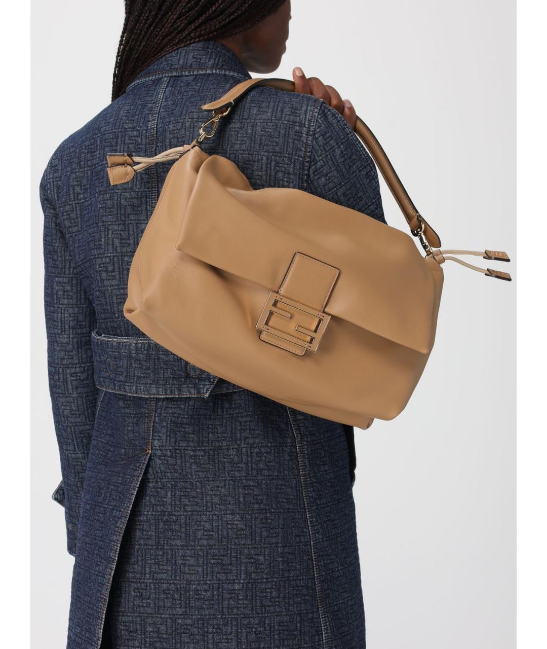 FENDI Бежевая кожаная сумка через плечо, фото 2