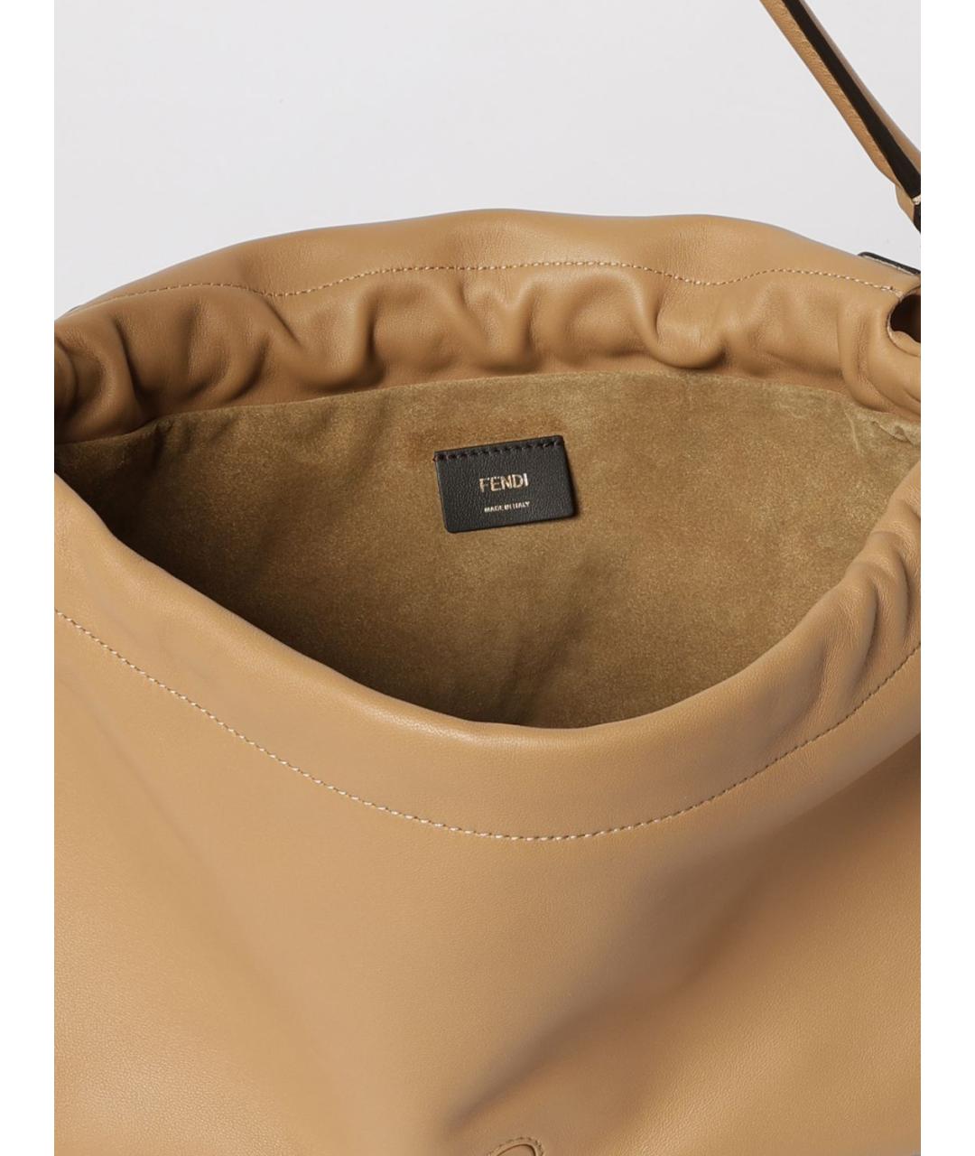 FENDI Бежевая кожаная сумка через плечо, фото 5
