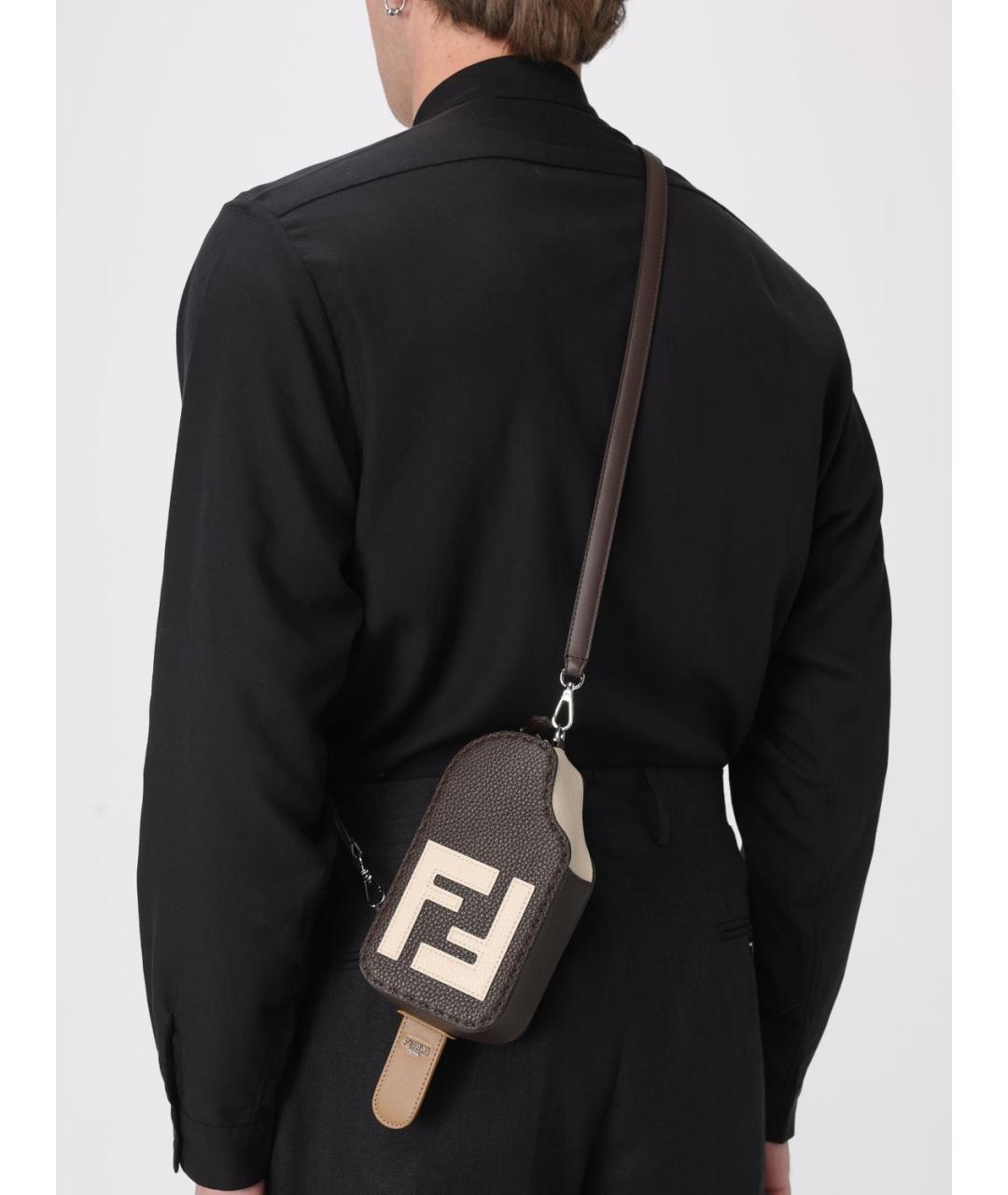 FENDI Коричневая кожаная сумка на плечо, фото 2