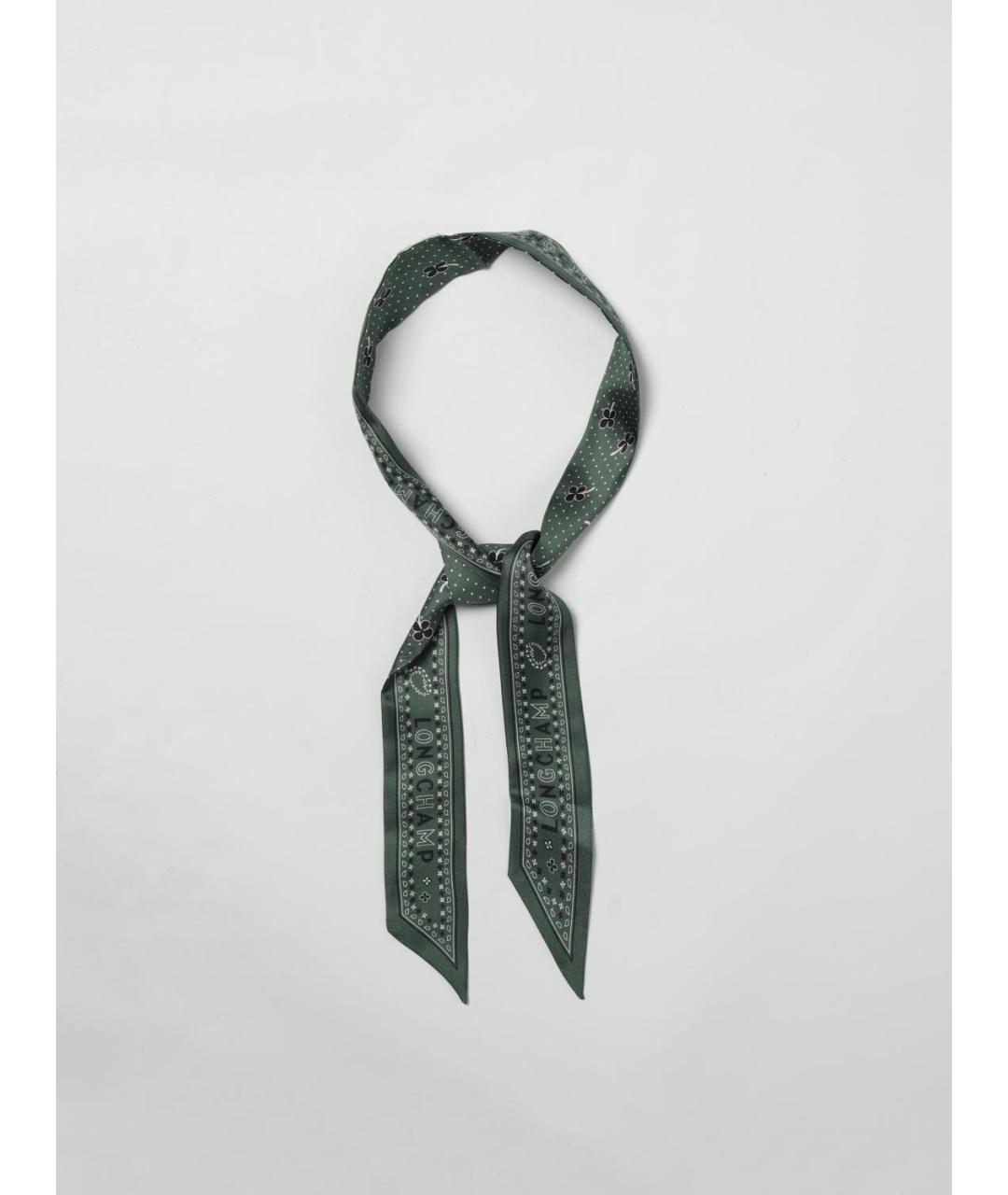 LONGCHAMP Зеленый шелковый шарф, фото 2
