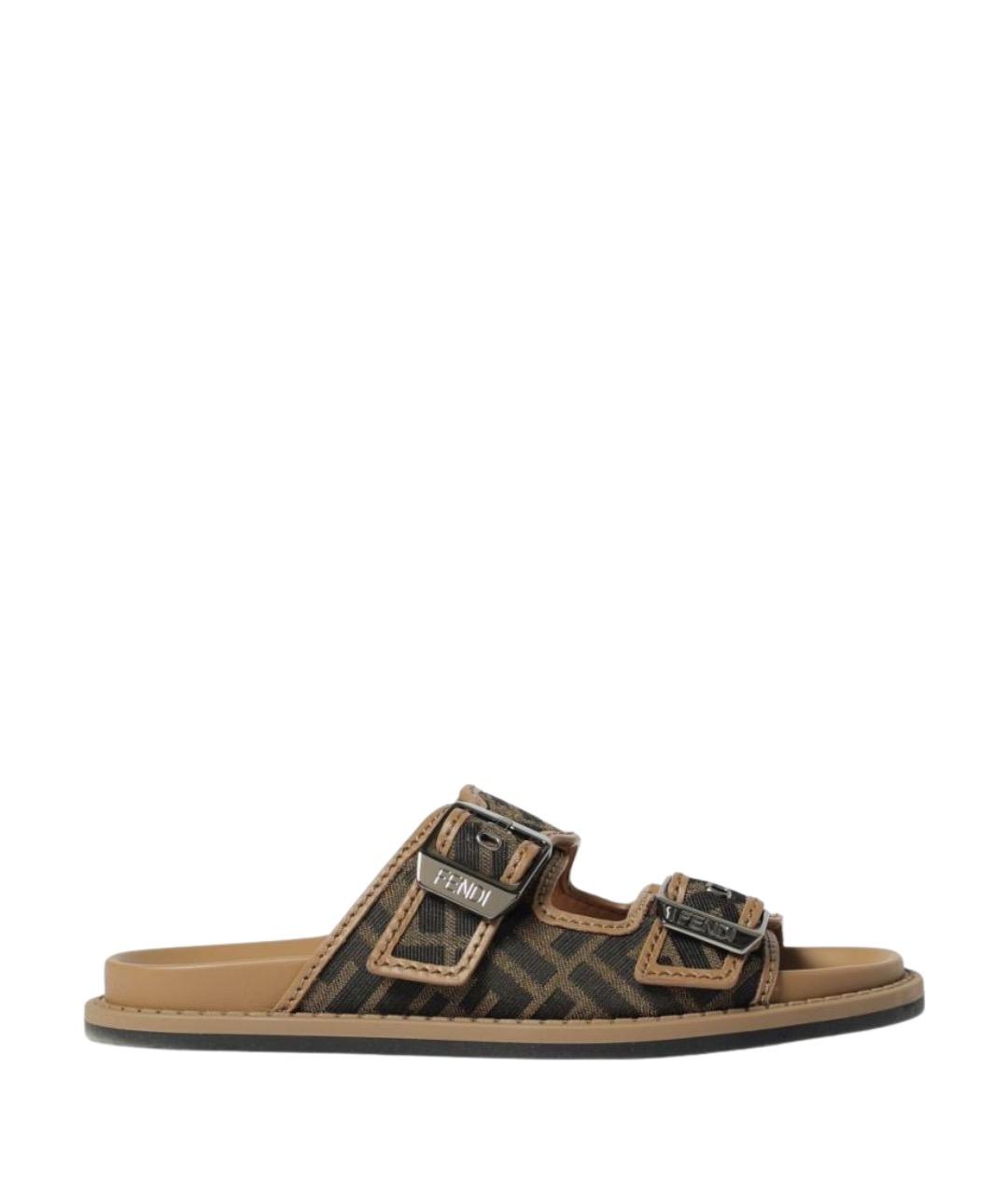 FENDI Коричневые кожаные сандалии, фото 1