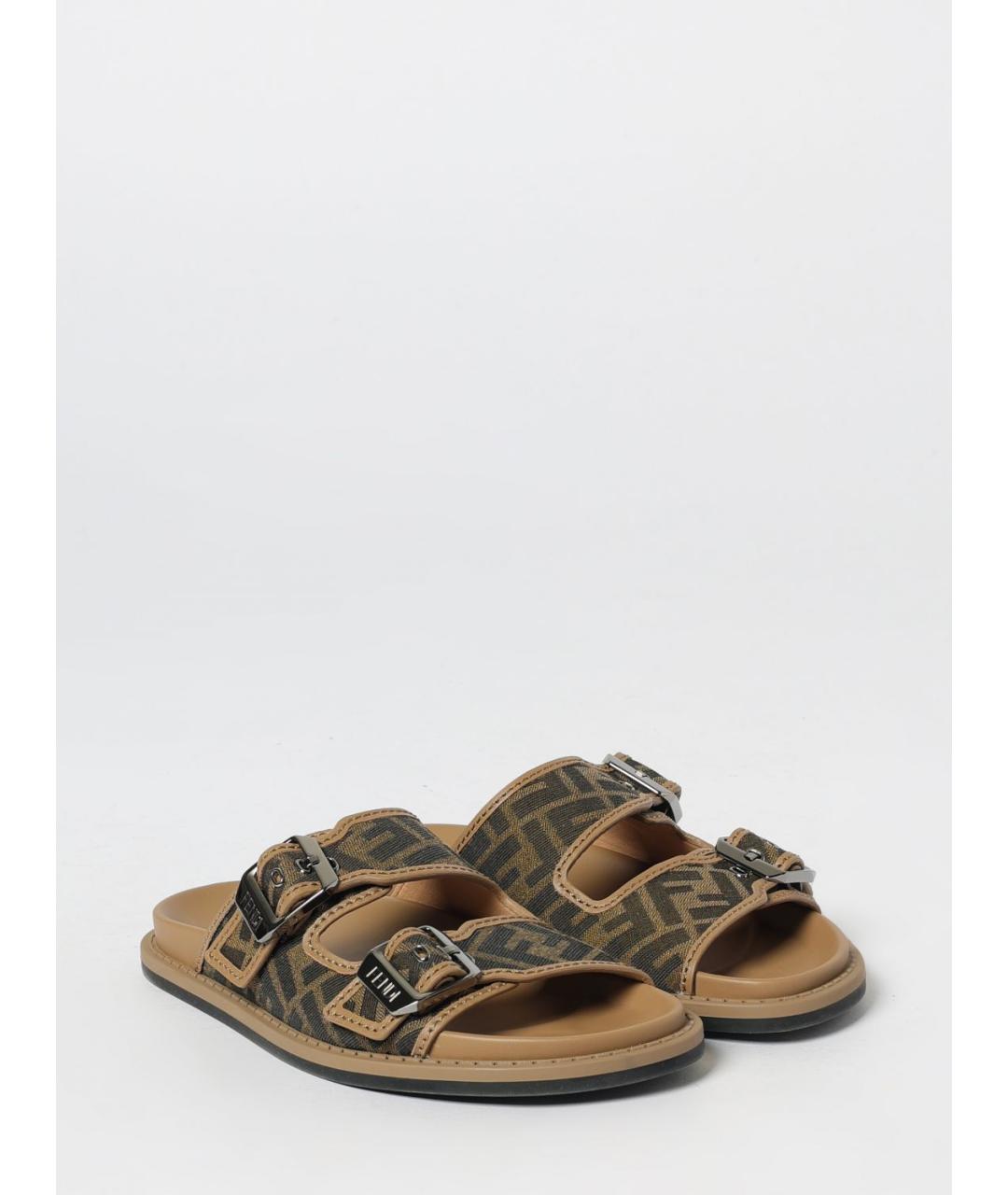 FENDI Коричневые кожаные сандалии, фото 2