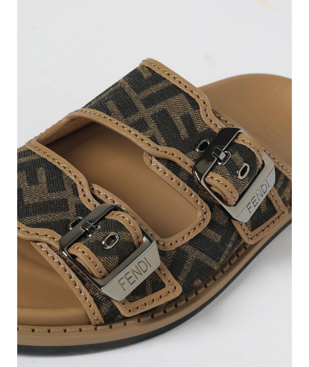 FENDI Коричневые кожаные сандалии, фото 4