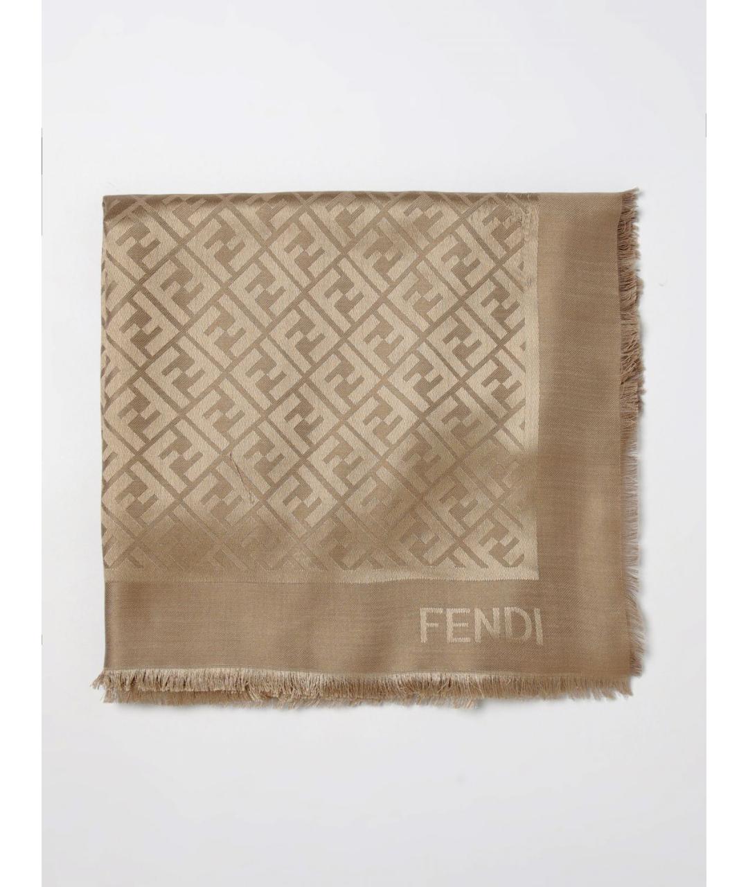 FENDI Бежевый шелковый шарф, фото 6