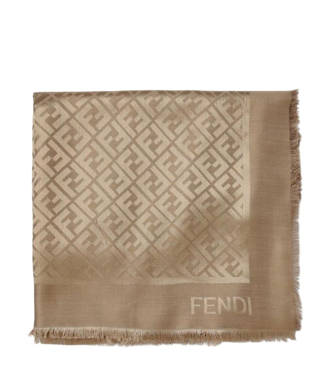 FENDI Бежевый шелковый шарф, фото 1