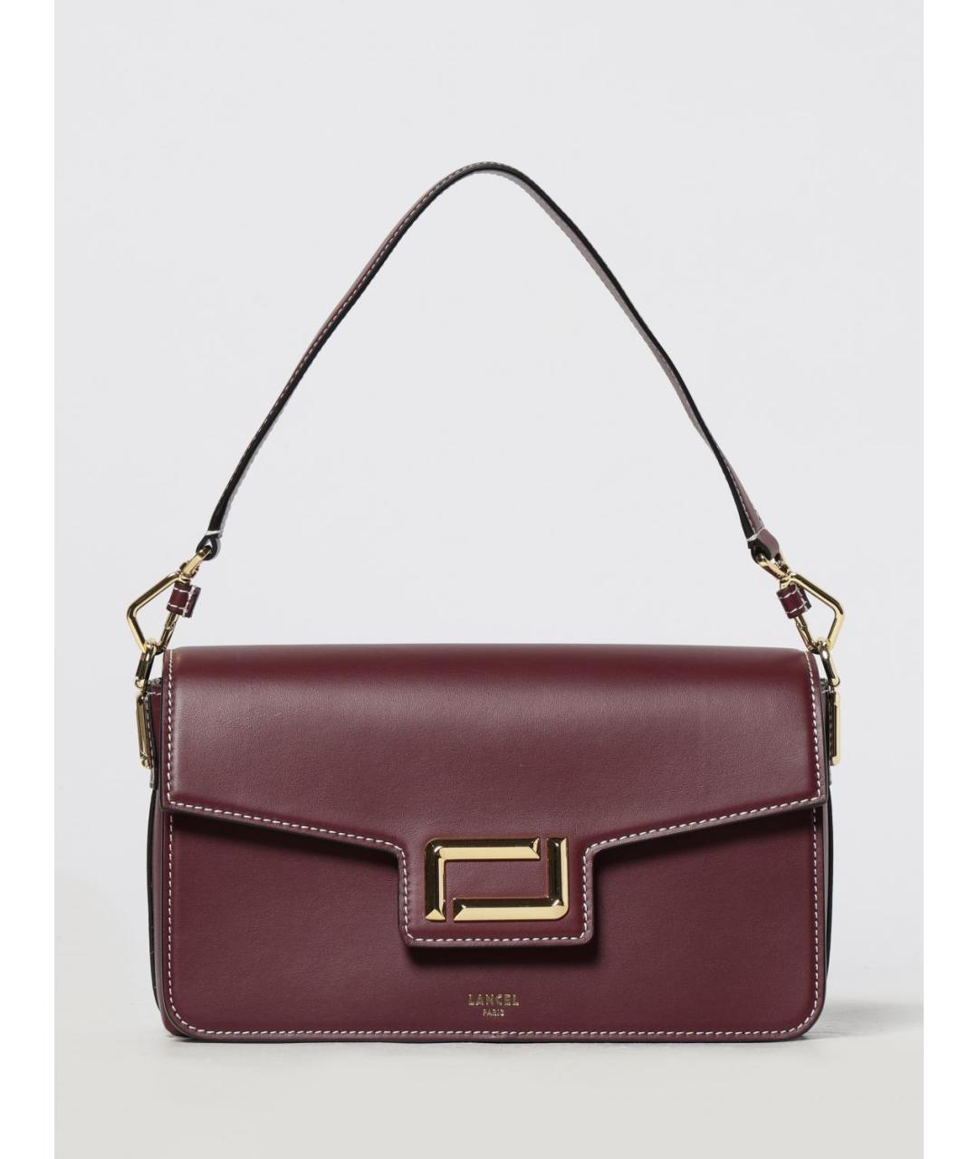 LANCEL Бордовая кожаная сумка через плечо, фото 4
