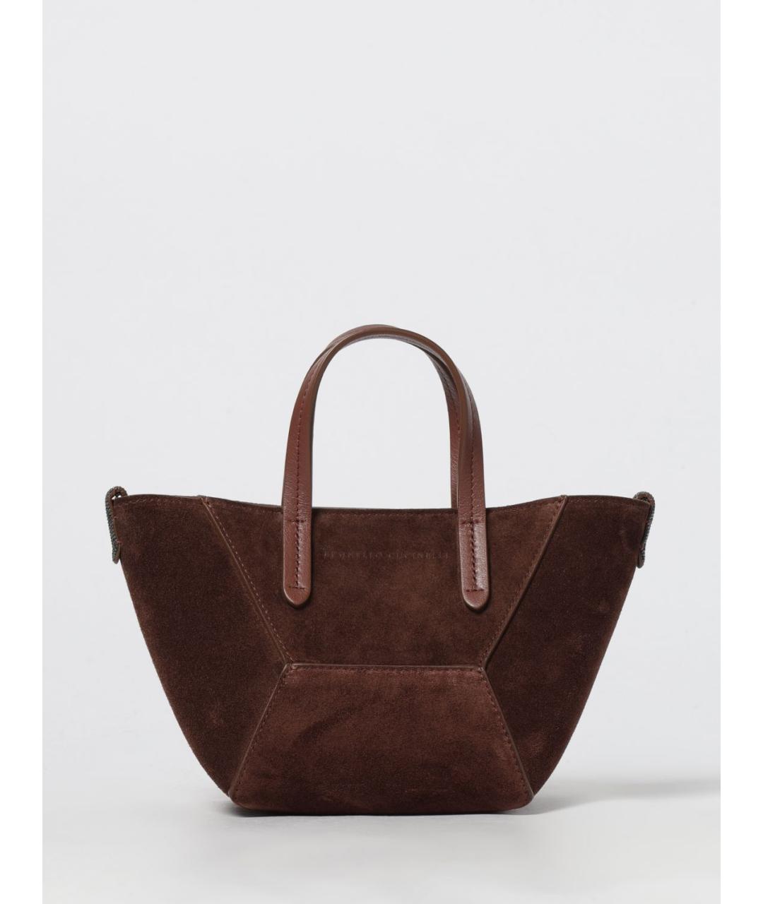 BRUNELLO CUCINELLI Коричневая замшевая сумка тоут, фото 6