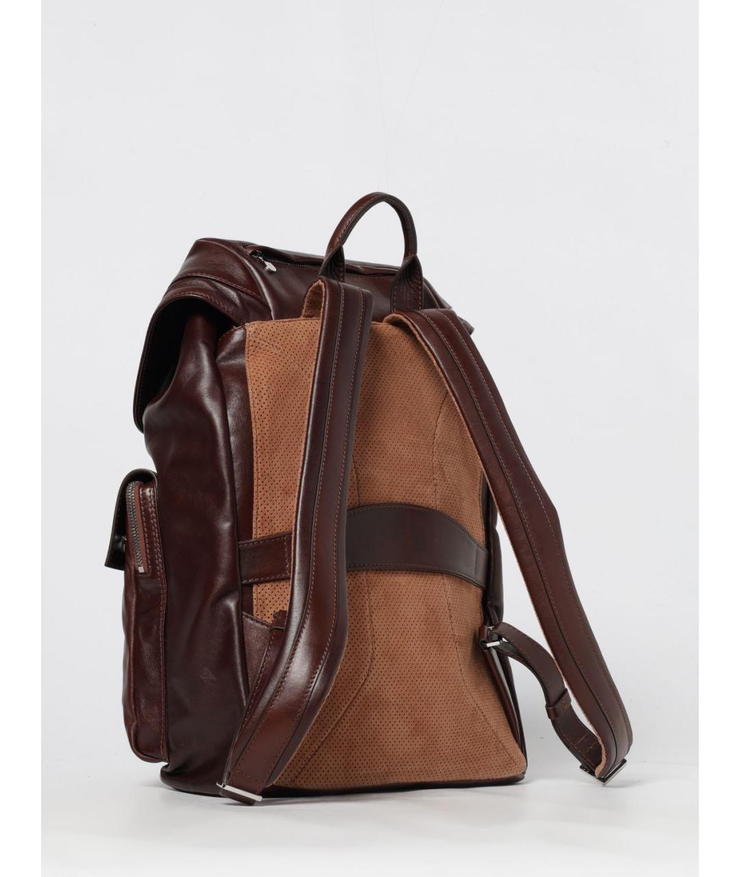 BRUNELLO CUCINELLI Коричневый кожаный рюкзак, фото 3