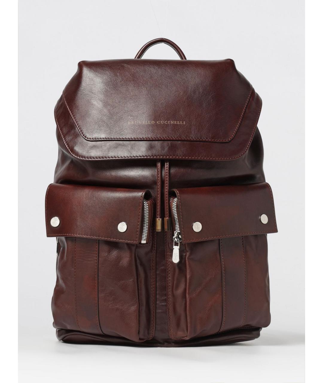 BRUNELLO CUCINELLI Коричневый кожаный рюкзак, фото 6