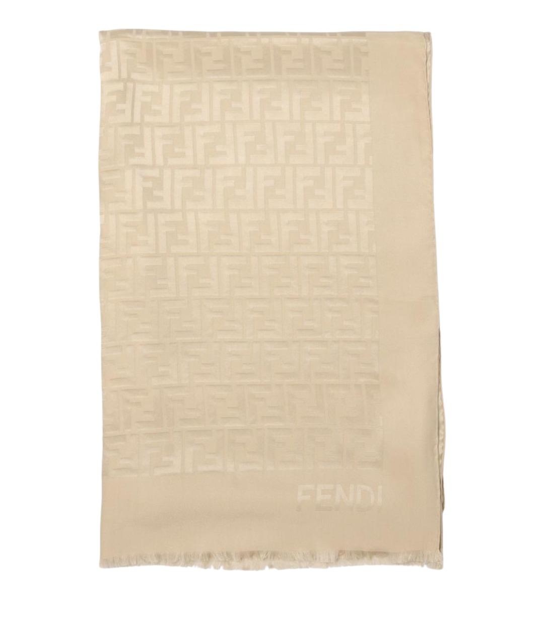 FENDI Бежевый шелковый шарф, фото 1