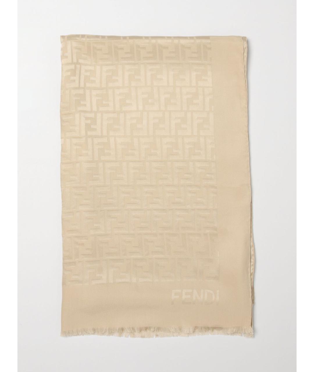 FENDI Бежевый шелковый шарф, фото 5