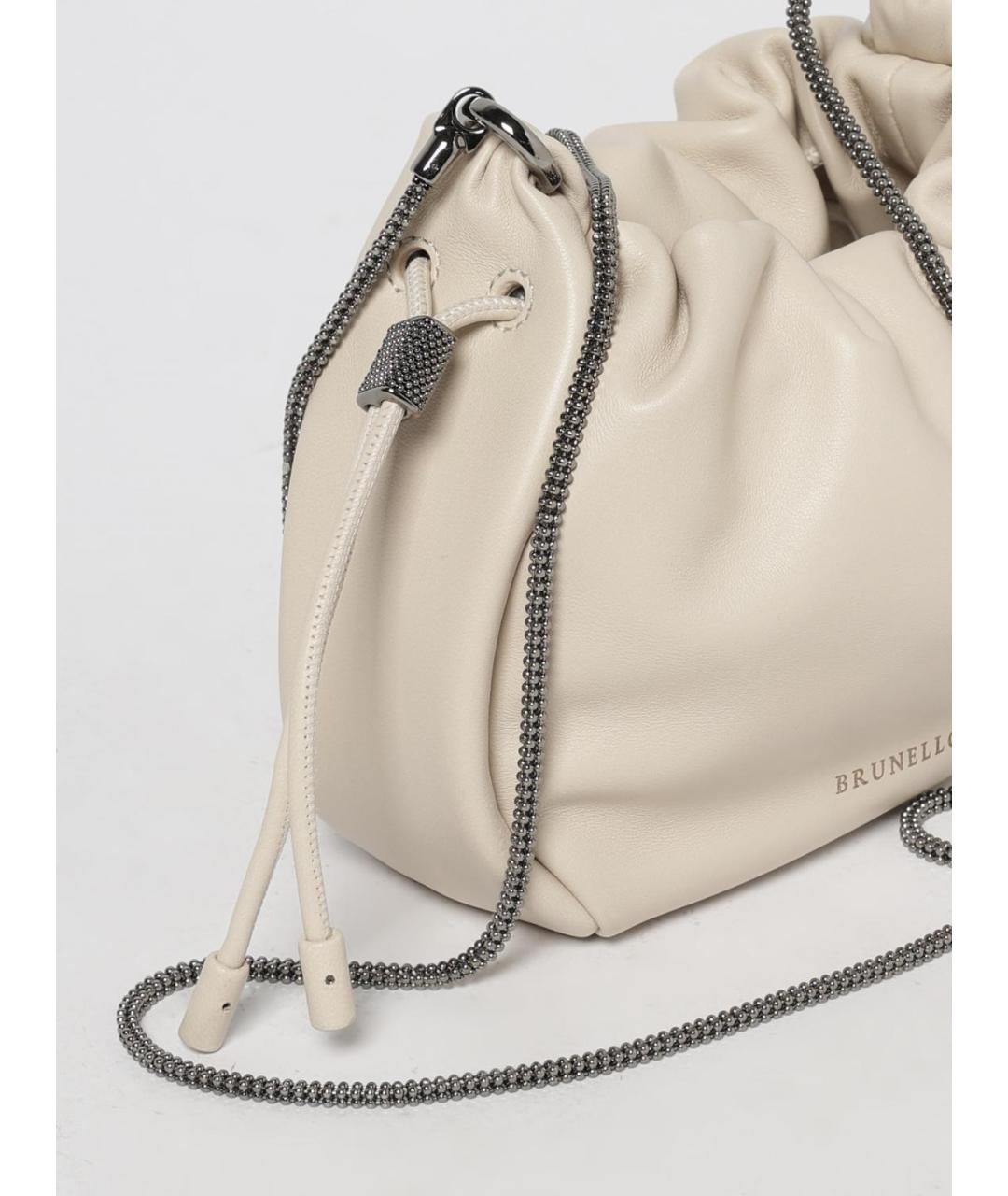 BRUNELLO CUCINELLI Бежевая кожаная сумка через плечо, фото 4