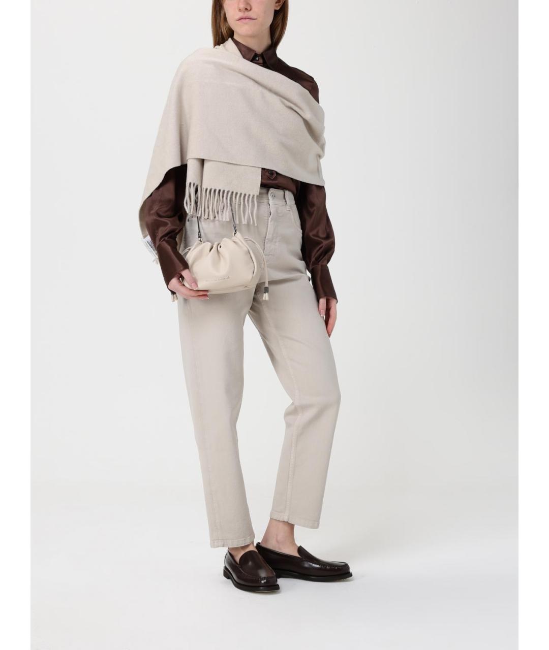 BRUNELLO CUCINELLI Бежевая кожаная сумка через плечо, фото 2