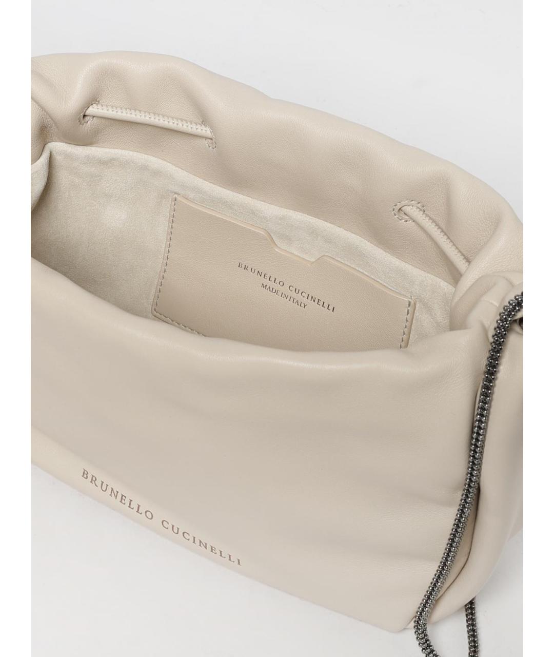 BRUNELLO CUCINELLI Бежевая кожаная сумка через плечо, фото 5