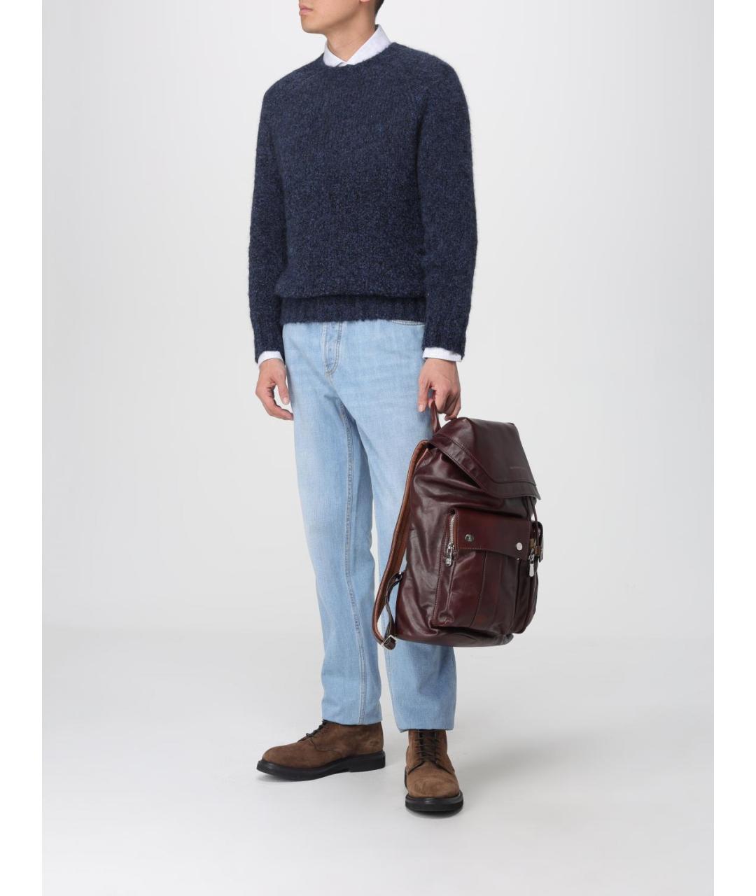 BRUNELLO CUCINELLI Голубые хлопковые прямые джинсы, фото 2